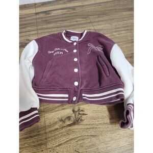 Girls Zara Letterman Jacket Size 9-10 Paris Bows Varsity Jacket